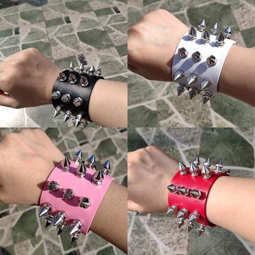 PU Leather Hot Punk Harajuku black wristband bar Punk Goth Rivets Bracelet 2 rows can be adjusted Jewelry accessories gifts