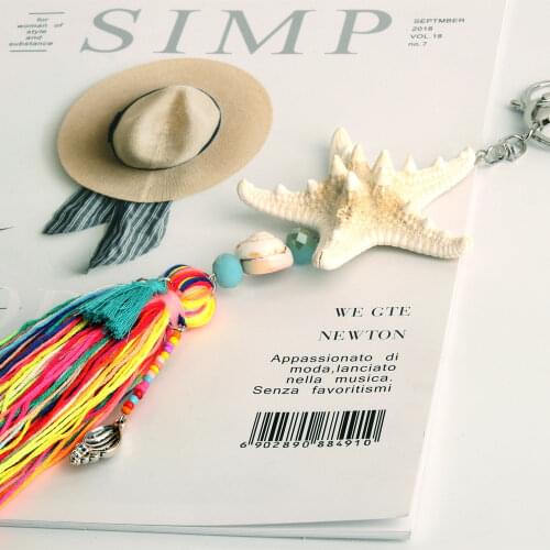 Big Starfish PendantsTassel Keychains For Women Multicolor Bohemia Conch Keyring Handbag Car Hanging Summer Jewelry
