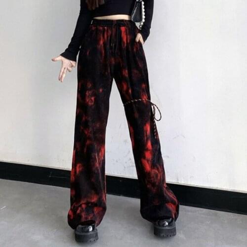 SXGOTH Pants Mall Goth Baggy Aesthetic Halloween Drawstring Dark Academia Trendy For Women Emo Long Tie Dye Red Harajuku Alt