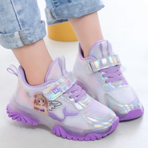 Girls Baby Sneakers With Lights Sports Running Shoes Cute Cartoon Pattern Tennis Shoes Outdoor Mesh Casual Kid Princess Shoes