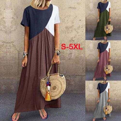 Long Dresses Patchwork Shirt Dress Summer Long Dress Short Sleeve Shirt Dress Women Cotton Blended Casual Loose Oversize Dresses
