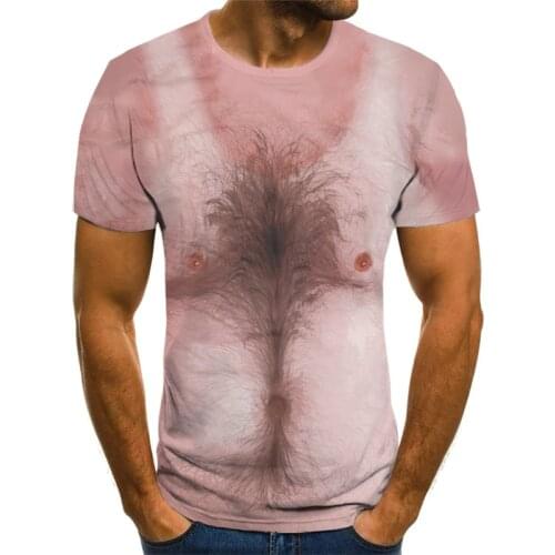 3D simulation casual lifelike skin tattoo muscle chest chest hair T-shirt boys and girls muscle clothing T-shirt