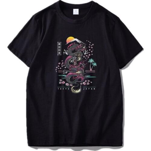 Maymavarty T Shirt Tokyo Japan Dragon Cherry Blossoms Japanese Culture 100% Cotton Short Sleeve Tops Tee