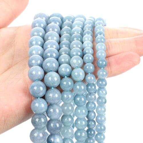 Smooth Blue Aquamarine Natural Stone Beads Round Loose Spacer Bead For Jewelry Making Needlework DIY Bracelets Earring 6/8/10MM
