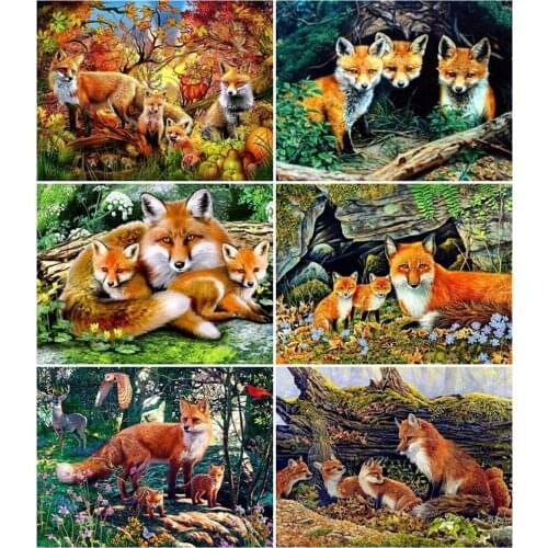 HUACAN Diy Oil Painting By Number Fox Animal Acrylic Unique Gift Picture By Numbers Canvas For Adults Room Decoration