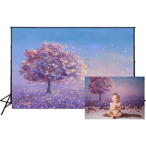 Filming Magic Forest Backdrop Purple Tree Leaves Grass Dreamy Photo Background Newborn Portrait Photoshoot Studio Booth Props