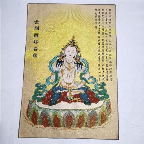 China old Tibet silk Thang ka like hanging painting fengshui Vajra Bodhisattva God statue portrait