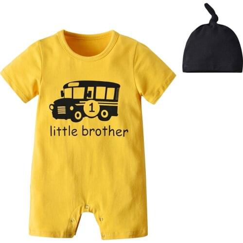 OPPERIAYA Kids Baby Romper with Hat Kids Cartoon Pattern Print Round Neck Short Sleeve Jumpsuit Solid Color Hat for Summer