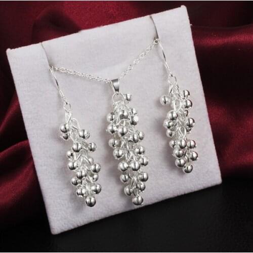 Hot selling fashion 925 sterling Silver Jewelry set earrings necklaces for women fine Grape beads pendant wedding party gifts