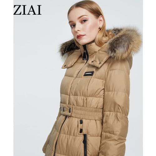 Ziai 2020 winter women jacket fashion female parka long belt fur collar women coat pockets Contrast lady office casual ZR-8716