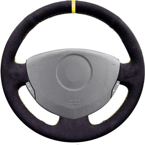Black Suede Yellow Marker Car Steering Wheel Cover for Renault Logan 1 Sandero Symbol Clio Twingo Lada Largus Nissan Almera G15