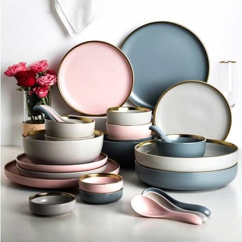 Ceramic Solid Color Plate Gold Inlaid Ceramic Plate Set Ceramic Tableware Ceramic Plate Wall Decoration Ceramic Plate Accessory