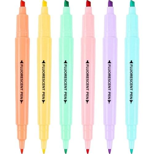6 Pcs Double Head Pastel Highlighter Set Pastel Markers Drawing Pen For School Office Supplies Cute Student Stationery
