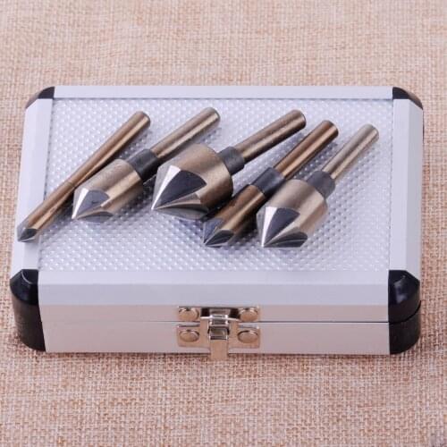 LETAOSK 5pcs Industrial Countersink Drill Bit Set Tri-Flat Shank Quick Change 1/4"- 3/4"