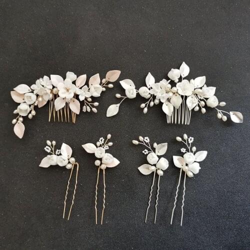 SLBRIDAL Handmade Crystal Rhinestone Freshwater Pearls Flower Bridal Hair Comb Hair Pin Set Wedding Hair Accessory Women Jewelry