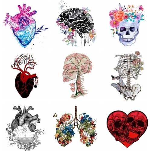 Skull Heart Iron On Transfers For Clothes Heat Transfers For T-Shirt Thermal Stickers Transfer Vinyl Stickers Applique DIY