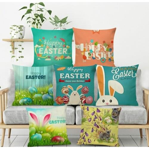 2021 New 45x45cm Eggs Easter Cushion Cover Happy Easter Decorations For Home Sofa Decor Easter Party Pillow Case Supplies Gift
