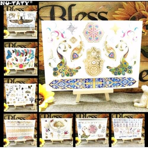 Nu-TATY Style 51-75 Shiny Wedding Gold Temporary Tattoo Body Art Flash Tattoo Sticker, 21*15cm Waterproof Sex Product Henna