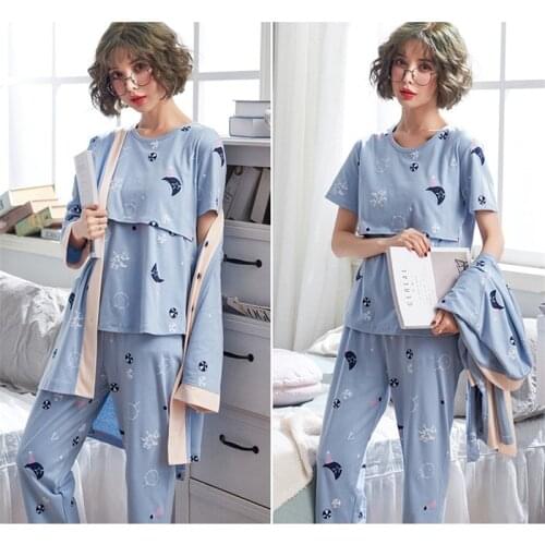 Pregnancy month clothes cotton three-piece postpartum breastfeeding pregnant women pajamas women suit pregnancy home service set