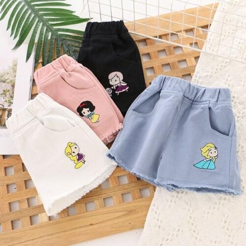 4-9 Years Kids Girl Shorts Summer Pants Cartoon Embroidery Children Girl Denim Elastic Waist Cotton Bottom Clothes
