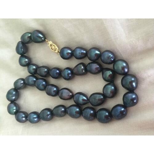 11-13MM AAA ++BAROQUE SOUTH SEA TAHITIAN BLACK PEARL NECKLACE 18INCH 925silver