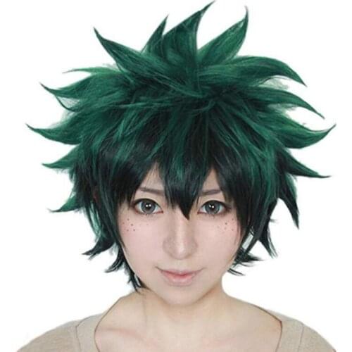 Anime Cosplay Deku Wigs Dark Green Synthetic Hair Wigs for My Boku no Hero Academia Midoriya Izuku Costume Wig + Wig Cap