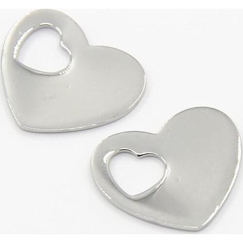 Valentine Gifts Ideas for Him 304 Stainless Steel Blank Stamping Tag Heart Charms Pendants, Stainless Steel Color, 15x18x7mm