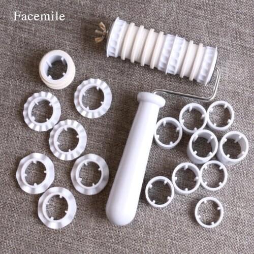 Fondant Strip Ribbon Cutter Sugarcraft Gift Decorating Tools Plastic Gift Rolling Pin Embosser Roller Set Baking Tools 02006