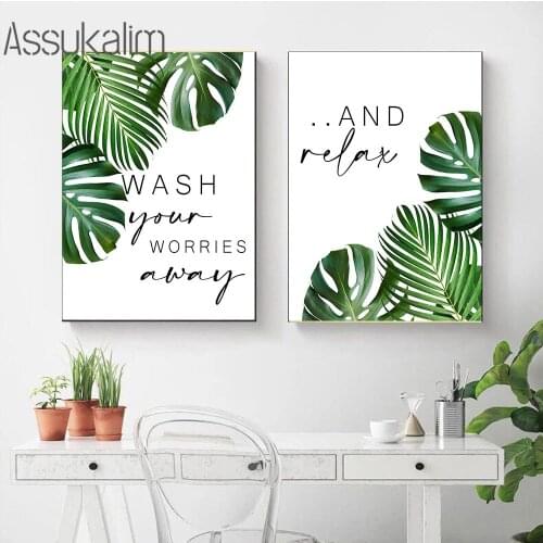 Simple Relax Quote Poster Plant Monstera Leaves Canvas Painting Green Leaf Print Nordic Posters And Prints Living Room Decor