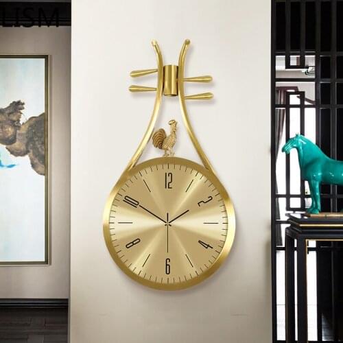 Luxury Clock Wall Home Decoration Living Room Modern Design Pipa Piano Wall Clock Pure Copper Fashion Art Decoration Reloj Pared
