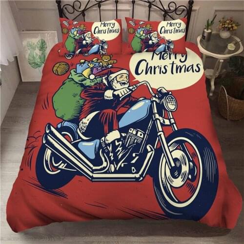 Christmas bedding set king size kawaii duvet cover with pillowcase motorcycle santa print bedclothes kids last gift