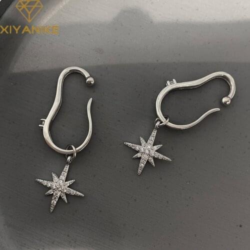 XIYANIKE 925 Sterling Silver Shiny Star Zircon Pendant Clip Earrings Female Sweet Temperament Jewelry Wedding Gifts Ear Cuff