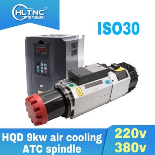 CNC spindle motor free shipping HQD 9kw air cooling ATC spindle 220v/380v 24000rpm ISO30 holder Independent fan for CNC router