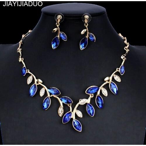 Jiayijiaduo Wedding jewelry set gold color necklace earrings set for womens dress accessories crystal jewelry gift dropshipping