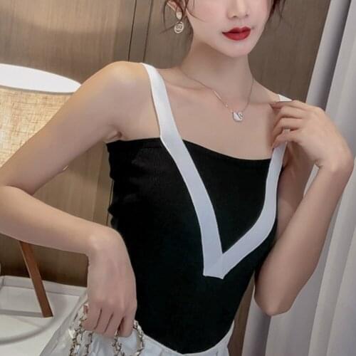 V-shaped Knitting Sling Ladies Sleeveless Casual WomenHollow Vest Comfortable Casual Tops V-shaped Knitted Suspenders