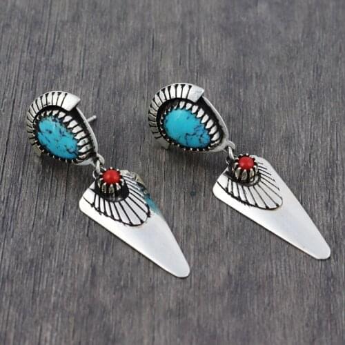 Bohemian Style Earrings For Women Blue And Orange Triangular Shield Pendant Earring Drops Trendy Beaded Resin Jewelry 04M796