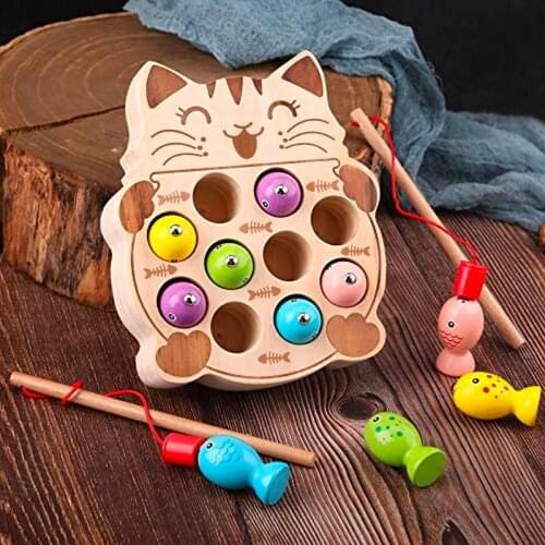 Magnetic Wooden Fishing Game Toys For Toddlers Kids,Montessori 10pcs Fishing Game Learning Educational Toys