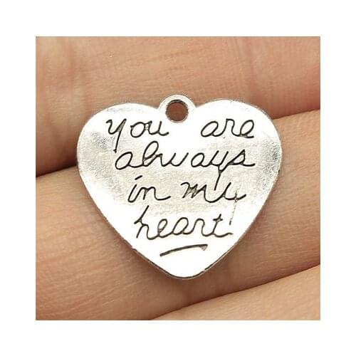 10PCS/lot 20x21mm You Are Always In My Heart Charms Antique Bronze Silver Color DIY Crafts Making Findings Tibetan Jewelry