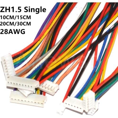 10pcs ZH 1.5mm Wire Cable Connector DIY ZH1.5 JST 2p 3p 4p 5p 6p-12pin Electronic Line Single End 28AWG 10cm/15cm/20cm/30cm