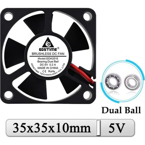 2Pcs Gdstime DC 5V Fan 35MMx10MM Dual Ball Bearing 35mm Mini Brushless Axial Cooler Fan 3510 3D Printer Heatsink Cooling Fan
