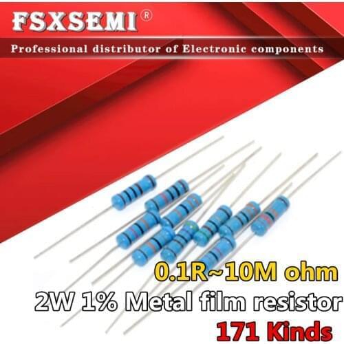 200pcs 2W Metal film resistor 1% 0.1R~10M 1M 2.2R 4.7R 10R 22R 47R 100R 220R 470R 1K 10K 100K 2.2 4.7 10 22 47 100 220 470 ohm