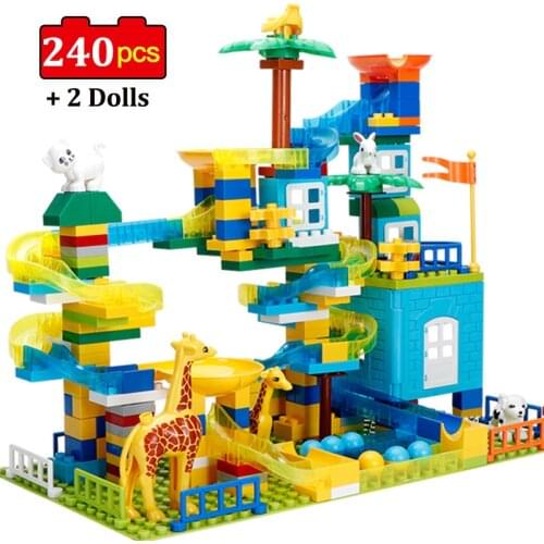 240pcs Big Particle Blocks Race Run Funnel Slide Bricks Compatible Duploed Building Blocks City House Blocks Toy Children Gift