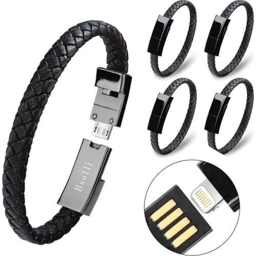 4 Pcs Leather Bracelet Usbquick fast 3.0 Charger Cable Adapter Portable Wireless Sports date line For IPhone 6 7 8 X Xs Plus