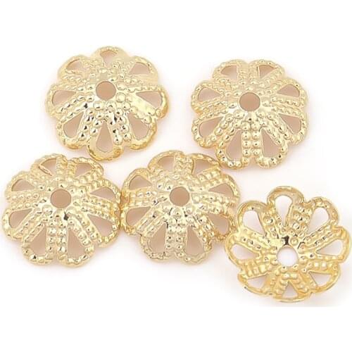 5pcs Copper Genuine Gold Plated Hollow Flower Shape with 0.8mm Hole 7/12mm Bead Spacer Caps Holder For DIY Jewelly Making