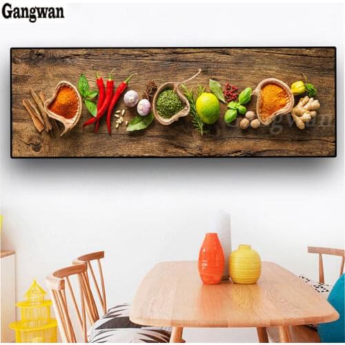 Large Grains Spices Spoon Peppers Kitchen decor full diamond Painting cross stitch diamond embroidery sale Wall Art Food mosaic