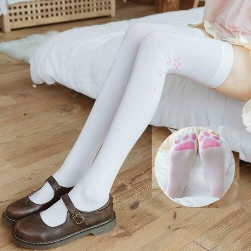 White Hosiery Cute Cat Foot Thigh High Comfortable Short Over Knee Stockings Pantyhose Girl Friend Soft Velvet Tights Stockings