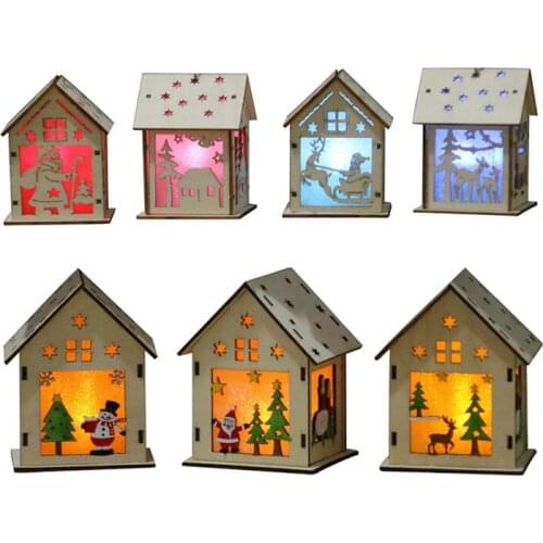 Christmas tree decorations Wooden Adornment Hut with light Christmas Hanging Ornaments Holiday Supplies diy gift