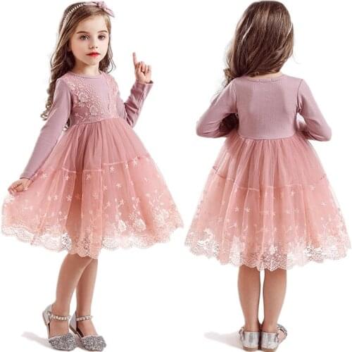 Kids Dresses For Girls Long Sleeve Girl Dress Lace Princess Party Fluffy Cake Smash Dress Casual Dress Kid Dress 3 5 7 8 Years
