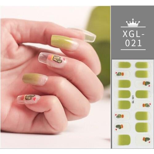 Dropshipping 16tips Green Cactus Full Cover Nail Stickers Summer Style Nail Art Polish Decoration Stickers for Nails