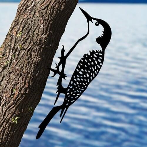 Yard Art Tree Bird Animal Art Garden Metal Tree Stainless Steel Art Metal Bird,woodpecker,Garden Creative Decoration, Garden